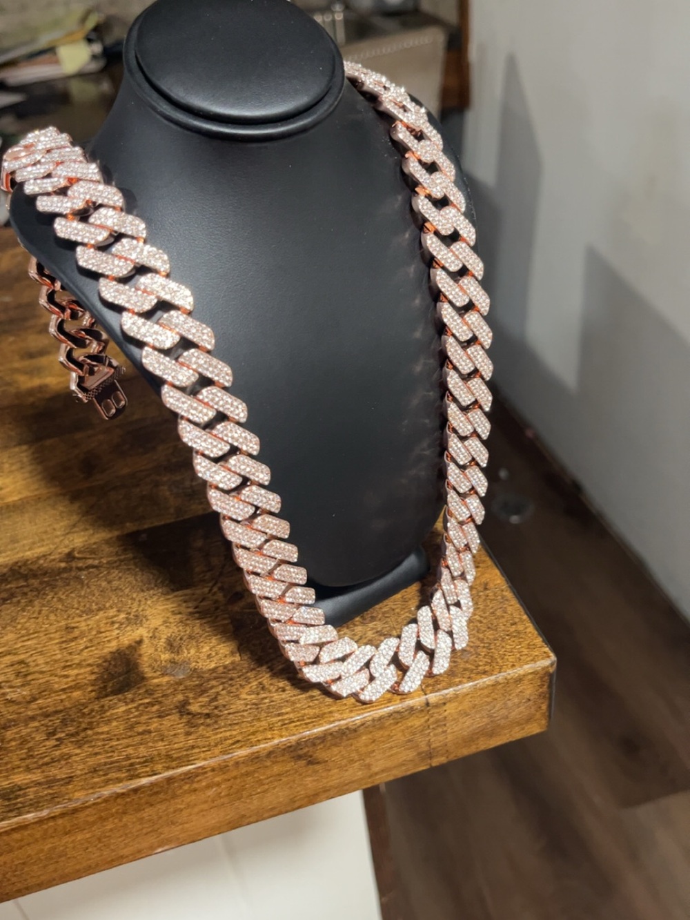 Men's Rose Gold Cuban Link Necklace with Moissanite Stones